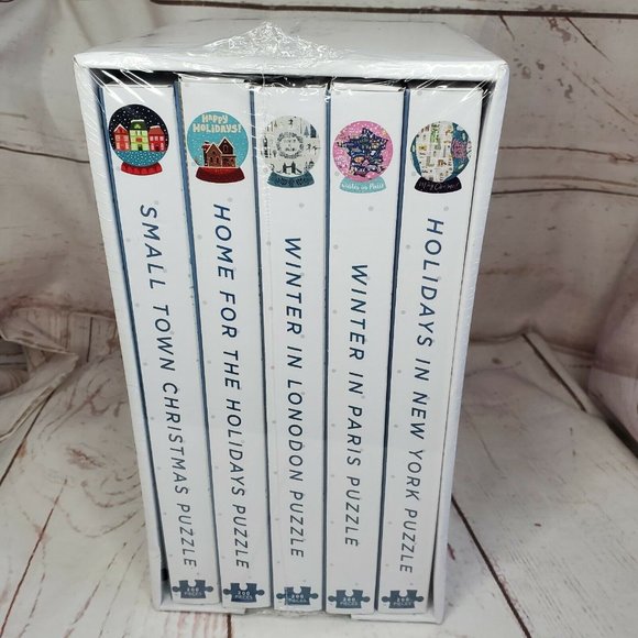 City Snowdome Set Of 5 Shaped Puzzles 200 Pieces Each Small Town Christmas - Picture 6 of 9